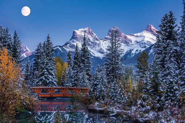 Canada: View of Spring Creek Bridge at Three Sisters Mountain, Canmore, Alberta, Canada by Panoramic Images