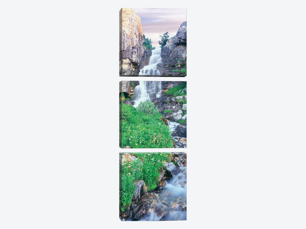 View of waterfall comes into rocky river, Broken Falls, East Face, Mount Teewinot, Grand Teton National Park, Wyoming, USA by Panoramic Images 3-piece Canvas Artwork