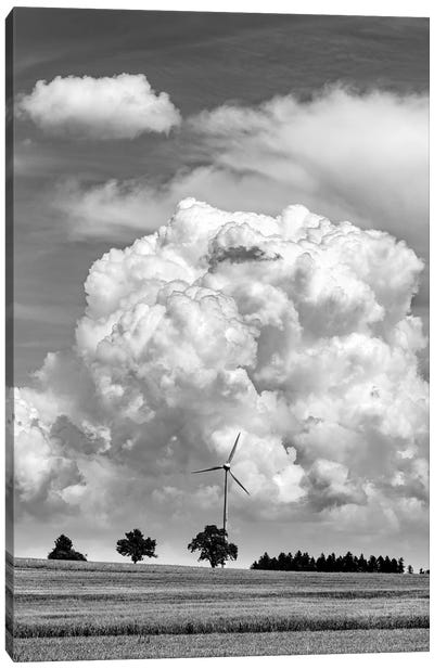 Wind turbine with cumulus cloud, Baden Wurttemberg, Germany Canvas Art Print - Watermill & Windmill Art