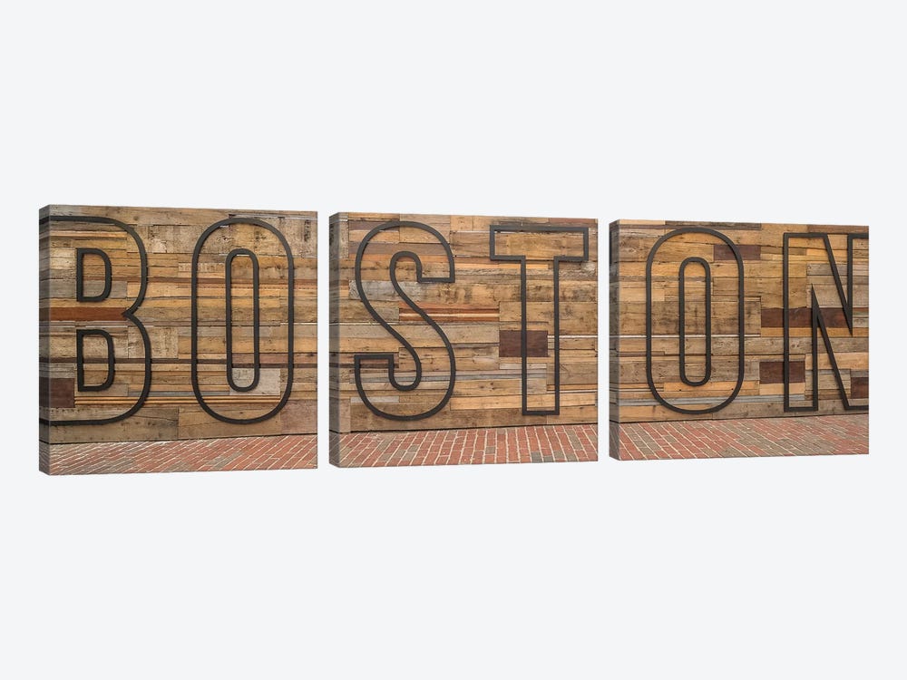Word Boston on wooden wall, Boston, Massachusetts, USA by Panoramic Images 3-piece Canvas Print