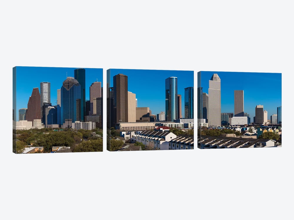 Cityscape Illuminated At Sunset, Houston, Texas by Panoramic Images 3-piece Canvas Wall Art
