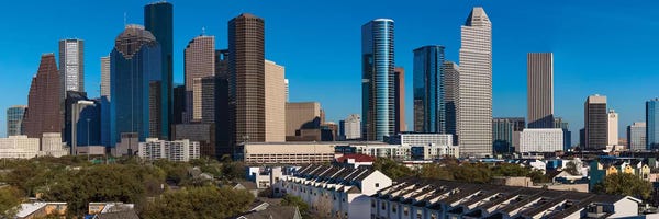 Houston Skylines: Cityscape Illuminated At Sunset, Houston, Texas by Panoramic Images