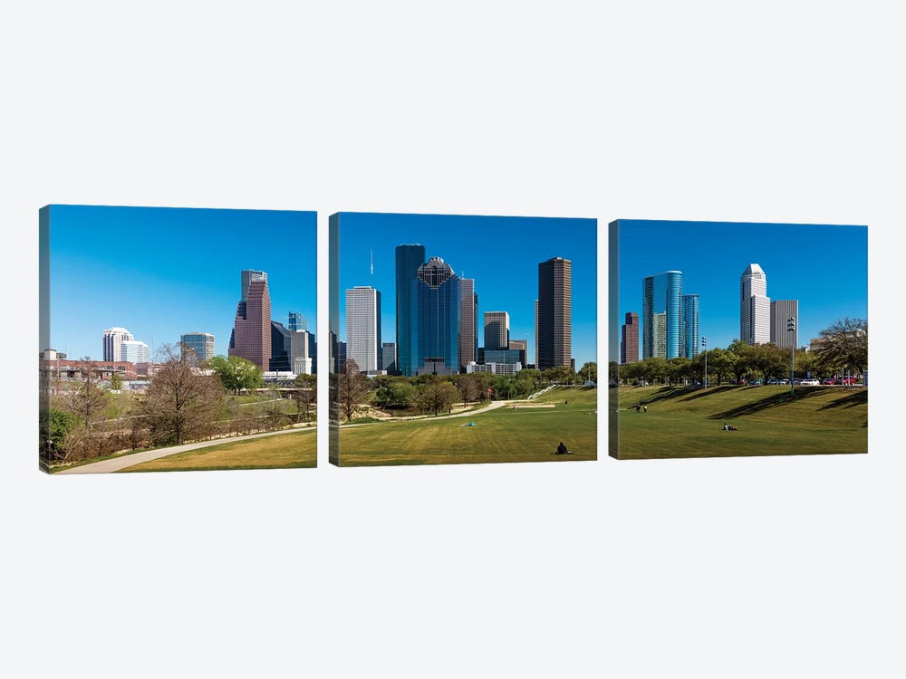 Cityscape Illuminated At Sunset, Houston, Texas 3-piece Canvas Artwork
