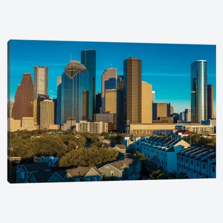 Cityscape Illuminated At Sunset, Houston, Texas Canvas Print #PIM15891} by Panoramic Images Canvas Art Print