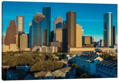 Cityscape Illuminated At Sunset, Houston, Texas Canvas Art Print - Houston Art
