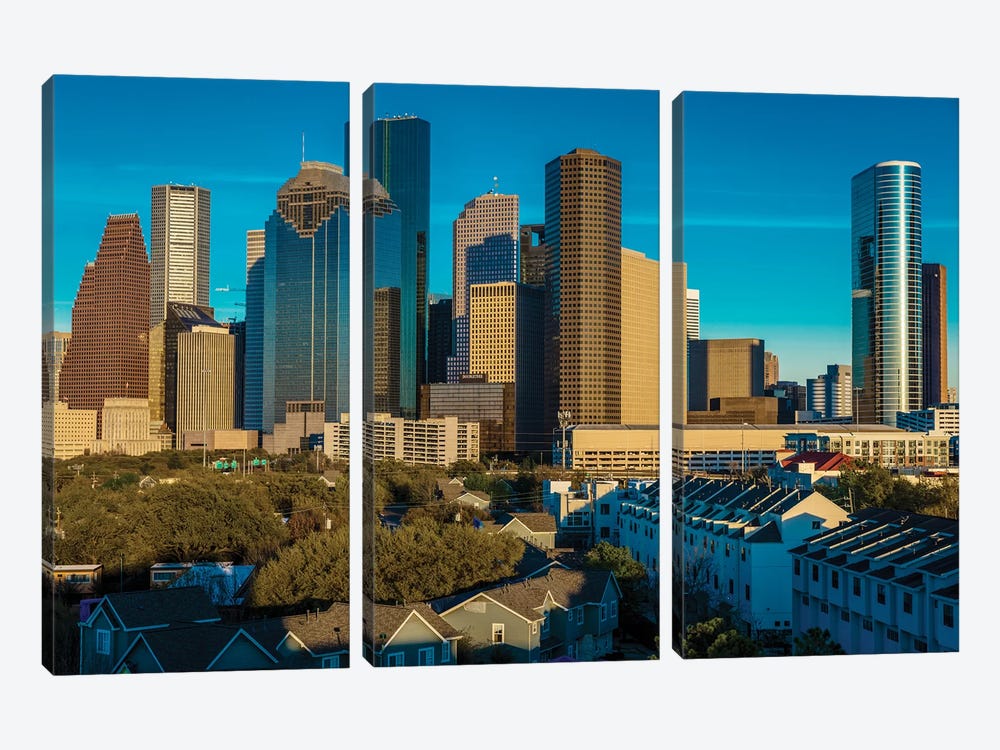 Cityscape Illuminated At Sunset, Houston, Texas by Panoramic Images 3-piece Canvas Art Print
