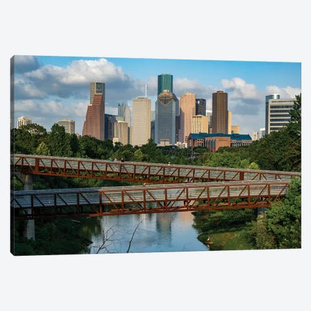 Elevated Walkway Over Buffalo Bayou With Downtown Skyline In Background, Houston, Texas, USA Canvas Print #PIM15893} by Panoramic Images Canvas Print