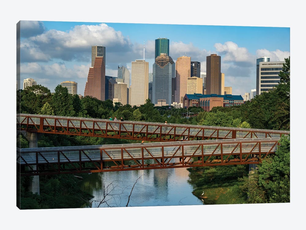 Elevated Walkway Over Buffalo Bayou With Downtown Skyline In Background, Houston, Texas, USA by Panoramic Images 1-piece Canvas Art Print