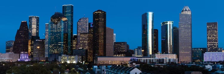 High Rise Buildings In Houston Cityscape Illuminated At Sunset, Houston, Texas