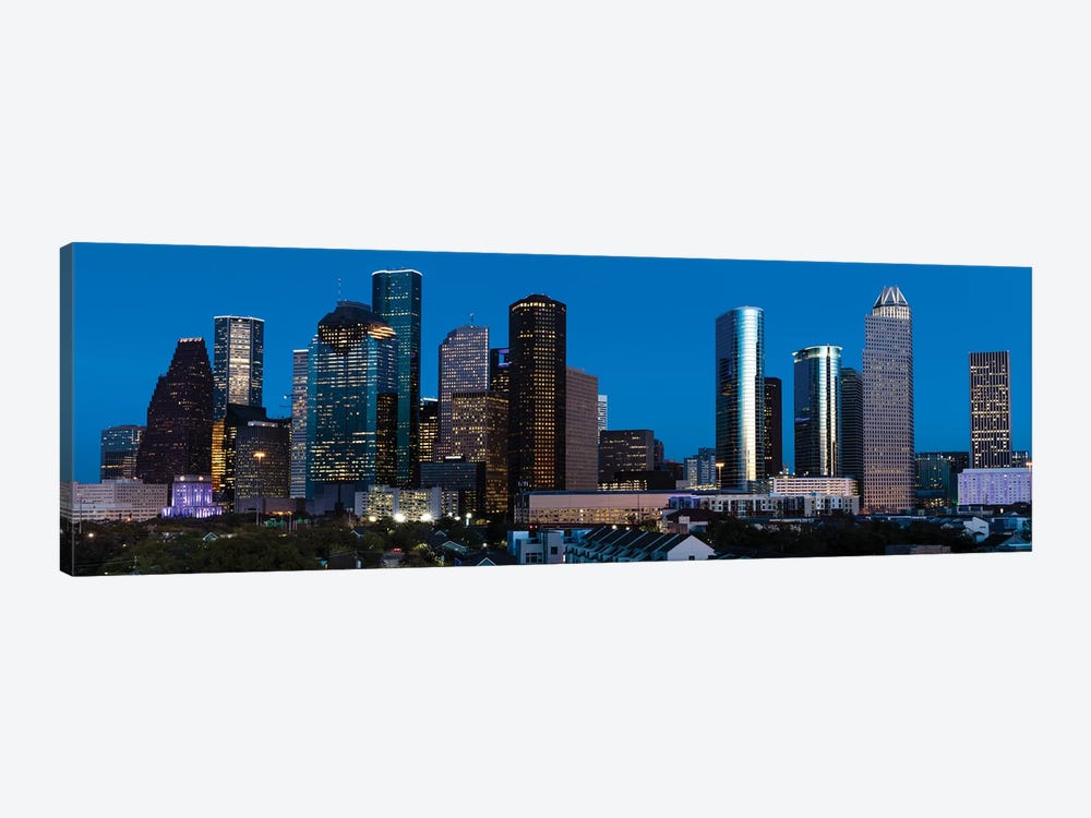 High Rise Buildings In Houston Cityscape Illuminated At Sunset, Houston, Texas by Panoramic Images 1-piece Canvas Artwork