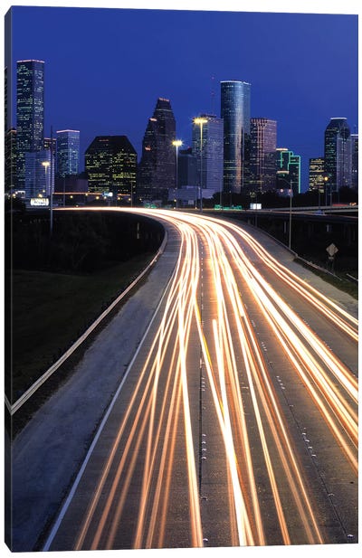 Light Trails On Road, Houston, Texas, USA Canvas Art Print - Houston Skylines