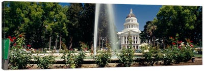 Fountain in a garden in front of a state capitol building, Sacramento, California, USA Canvas Art Print - Sacramento