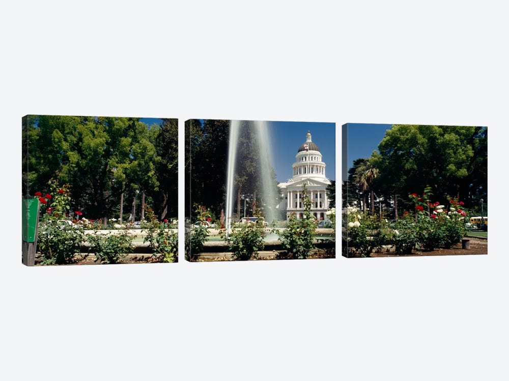 Fountain in a garden in front of a state capitol building, Sacramento, California, USA by Panoramic Images 3-piece Canvas Art