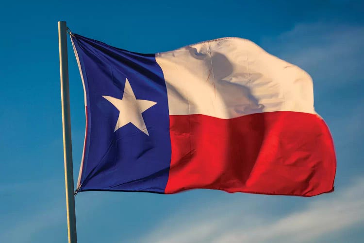 Texas "Lone Star" Flag Stands Out Against A Cloudless Blue Sky, Houston, Texas