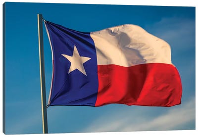 Texas "Lone Star" Flag Stands Out Against A Cloudless Blue Sky, Houston, Texas Canvas Art Print - Houston Art