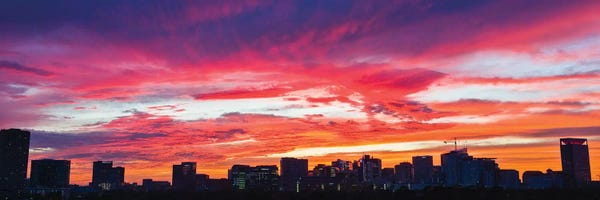 City Sunrises & Sunsets: View Of Sunset Looking Towards Medical Center And Rice University, Houston, Texas, USA by Panoramic Images