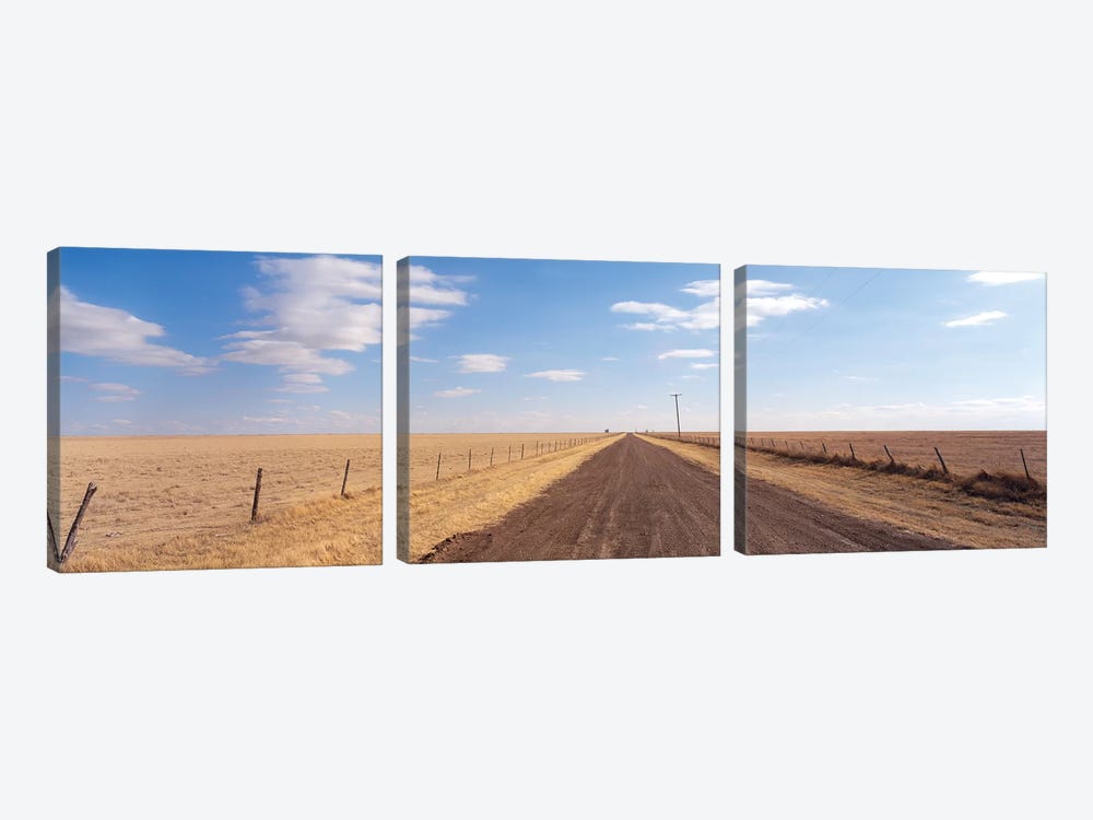 Country Road Passing Through A Landscape, Texas Panhandle, Texas, USA by Panoramic Images 3-piece Canvas Wall Art