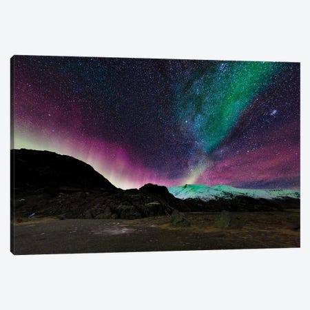 Aurora Borealis And The Milky Way Over Hoffellsjokull Glacier, Iceland Canvas Print #PIM15913} by Panoramic Images Canvas Art