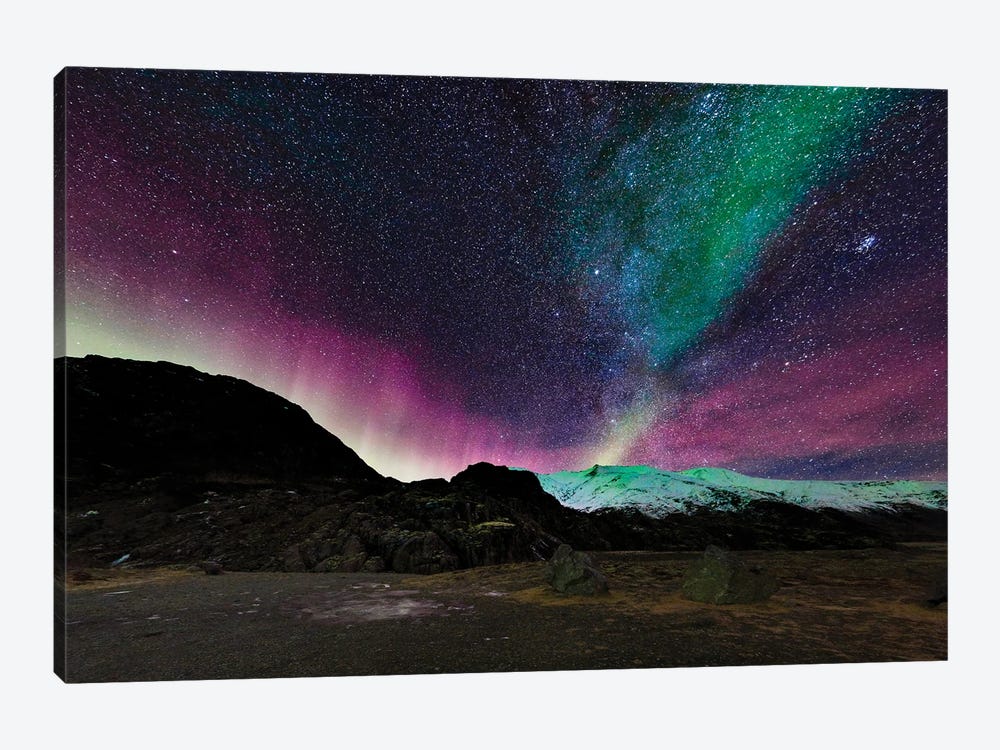 Aurora Borealis And The Milky Way Over Hoffellsjokull Glacier, Iceland by Panoramic Images 1-piece Canvas Art