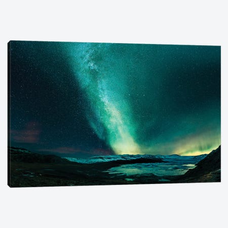 Aurora Borealis And The Milky Way, Hoffellsjokull Glacier, Iceland Canvas Print #PIM15914} by Panoramic Images Canvas Art Print