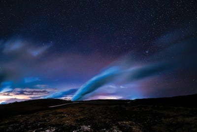Aurora Borealis, Gunnuhver Hot Spring, Hitaveita Sudurnesja Geothermal Power Plant, Iceland by Panoramic Images art print