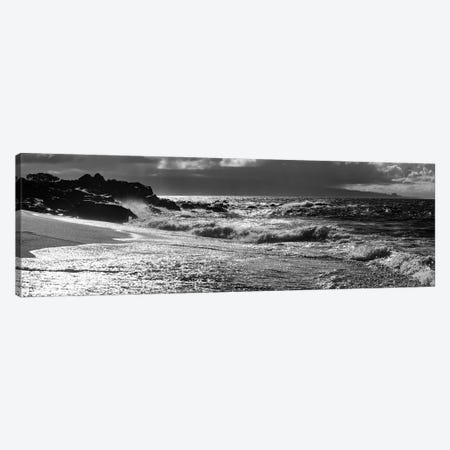 Black And White Landscape With Beach And Waves In Sea, Maui, Hawaii Islands, USA Canvas Print #PIM15924} by Panoramic Images Canvas Artwork