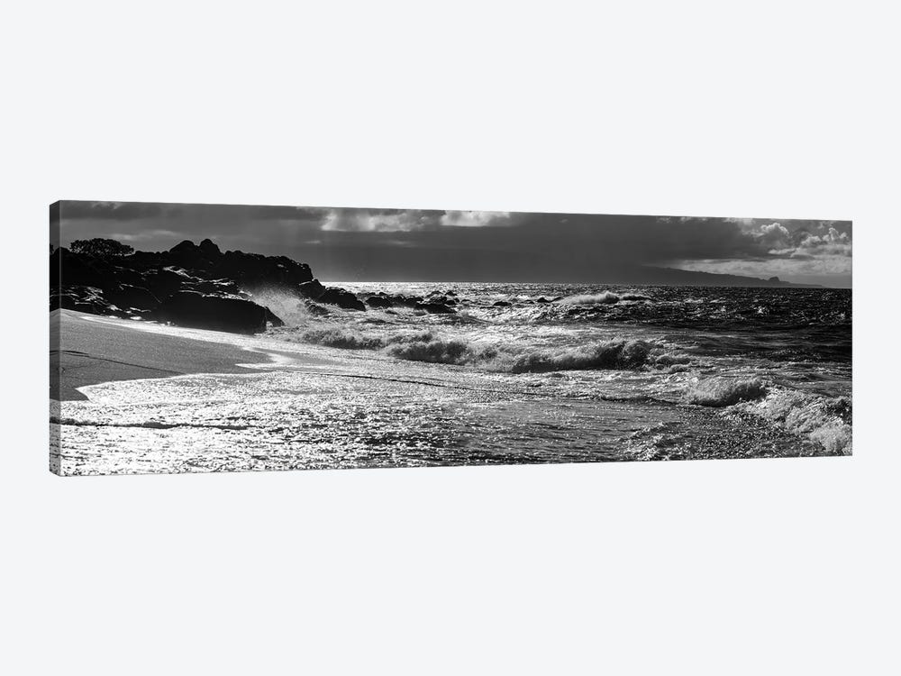Black And White Landscape With Beach And Waves In Sea, Maui, Hawaii Islands, USA by Panoramic Images 1-piece Canvas Art