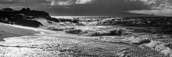 Hawaii: Black And White Landscape With Beach And Waves In Sea, Maui, Hawaii Islands, USA by Panoramic Images