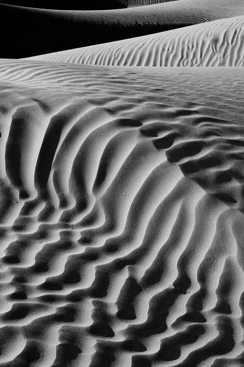 Black And White Landscape With View Of Mesquite Flat Dunes, Death Valley National Park, Mojave Desert, California, USA