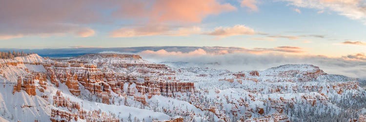 Bryce Canyon National Park With Rock Formations Covered In Snow In Winter, Utah, USA