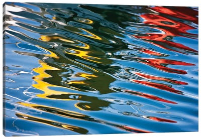 Colorful Reflections In The Water, Akureyri Harbor, Iceland Canvas Art Print