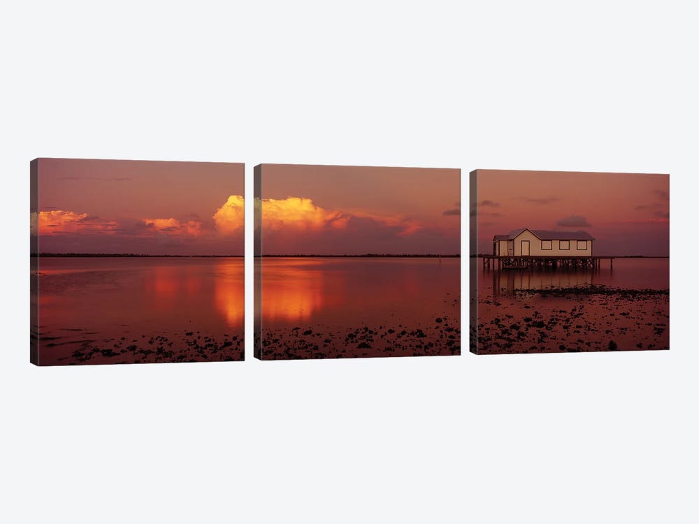 Fishing Hut At Sunset, Pine Island, Hernando County, Florida, USA by Panoramic Images 3-piece Canvas Art