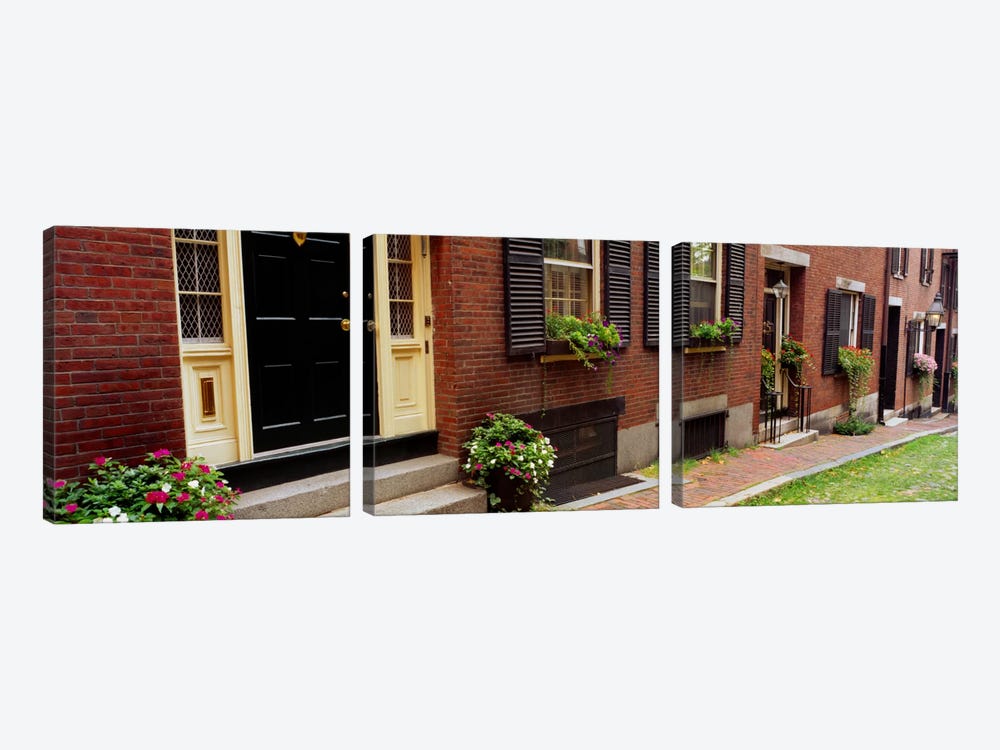 Potted plants outside a house, Acorn Street, Beacon Hill, Boston, Massachusetts, USA by Panoramic Images 3-piece Canvas Art Print