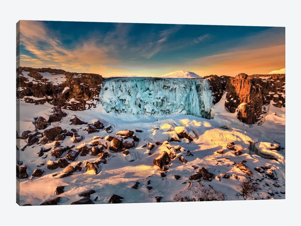 Frozen Oxararfoss Waterfall, Thingvellir National Park, Iceland by Panoramic Images 1-piece Canvas Art