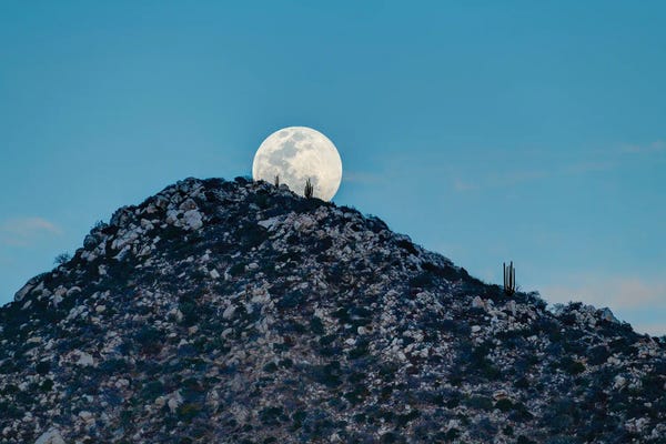 Mexico: Full Moon Behind Hill In Desert At Sunset, Los Frailes, Baja California Sur, Mexico by Panoramic Images