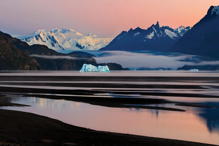 Grey Glacier And Grey Lake At Sunset, Torres Del Paine National Park, Chile