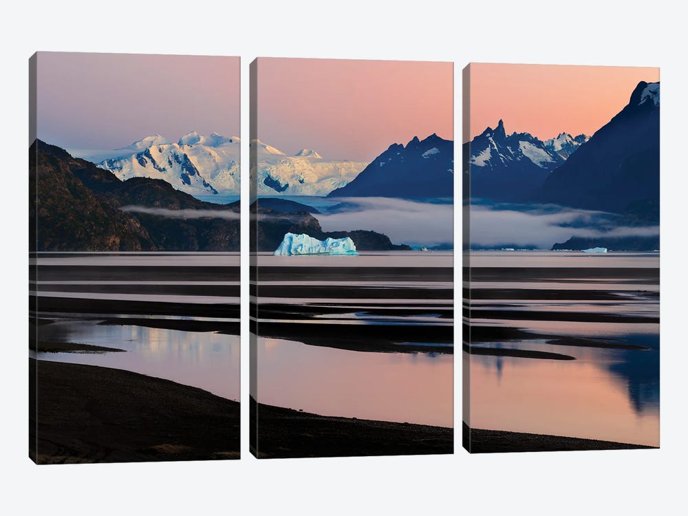 Grey Glacier And Grey Lake At Sunset, Torres Del Paine National Park, Chile by Panoramic Images 3-piece Canvas Wall Art
