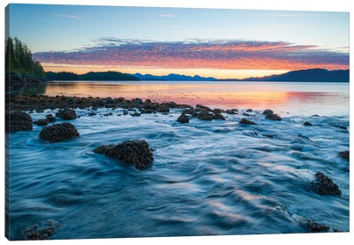 Landscape With Coastline Under Moody Sky At Sunset, British Columbia, Canada Canvas Art Print - British Columbia Art