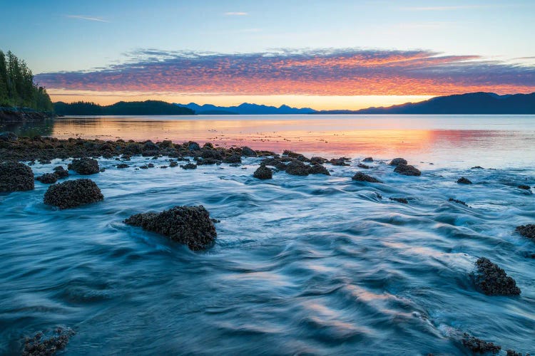 Landscape With Coastline Under Moody Sky At Sunset, British Columbia, Canada