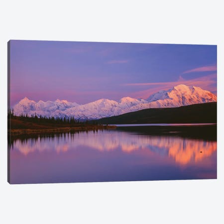 Landscape With Lake And Snowcapped Denali Mountain At Sunset, Denali National Park, Alaska, USA Canvas Print #PIM15972} by Panoramic Images Canvas Art
