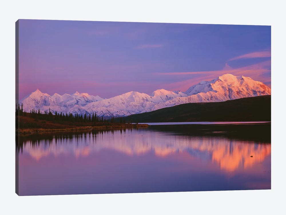 Landscape With Lake And Snowcapped Denali Mountain At Sunset, Denali National Park, Alaska, USA by Panoramic Images 1-piece Canvas Art Print
