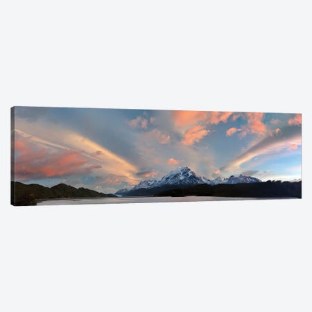 Landscape With Lake Grey And Mountains At Sunset, Patagonia, Chile Canvas Print #PIM15973} by Panoramic Images Canvas Wall Art