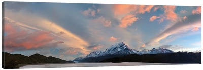 Landscape With Lake Grey And Mountains At Sunset, Patagonia, Chile Canvas Art Print - Chile Art