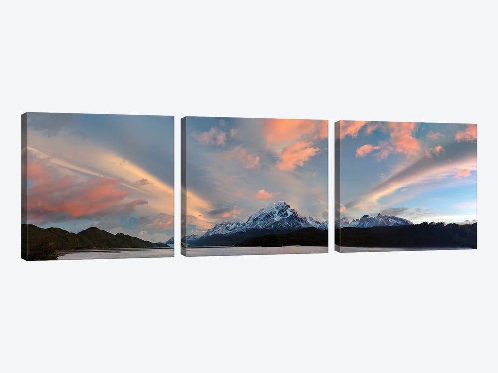 Landscape With Lake Grey And Mountains At Sunset, Patagonia, Chile by Panoramic Images 3-piece Canvas Wall Art