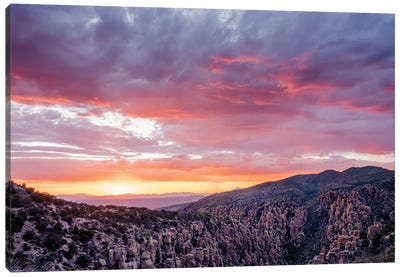 Landscape With Mountains At Sunset, Sugarloaf Mountain, Chiricahua National Monument, Arizona, USA Canvas Art Print - Arizona Art