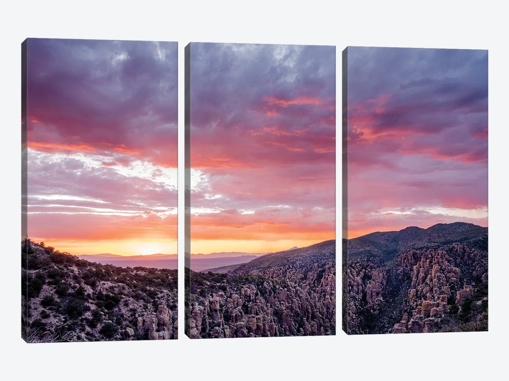 Landscape With Mountains At Sunset, Sugarloaf Mountain, Chiricahua National Monument, Arizona, USA by Panoramic Images 3-piece Canvas Artwork