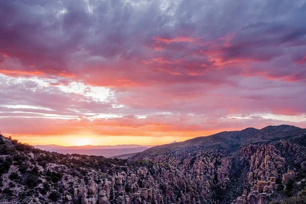 Mountain Sunrises & Sunsets: Landscape With Mountains At Sunset, Sugarloaf Mountain, Chiricahua National Monument, Arizona, USA by Panoramic Images