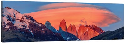Landscape With Mountains At Sunset, Torres Del Paine National Park, Chile Canvas Art Print - Chile Art