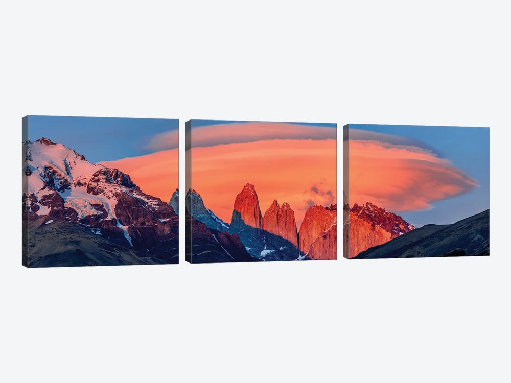 Landscape With Mountains At Sunset, Torres Del Paine National Park, Chile by Panoramic Images 3-piece Canvas Print