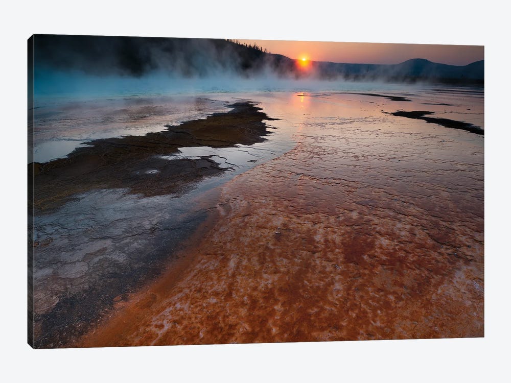 Landscape With View Of Grand Prismatic Spring At Sunrise, Yellowstone National Park, Wyoming, USA by Panoramic Images 1-piece Canvas Artwork